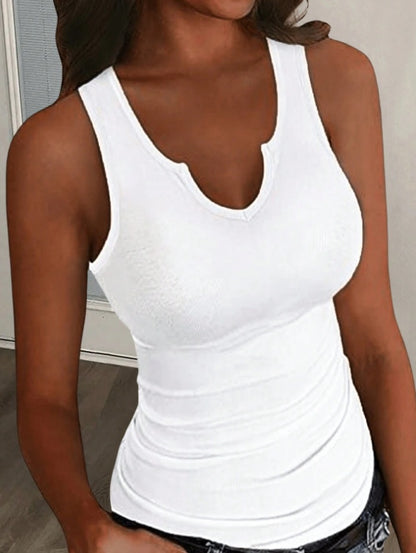 Daily Summer Casual Ribbed White Sleeveless Tank Top For Women