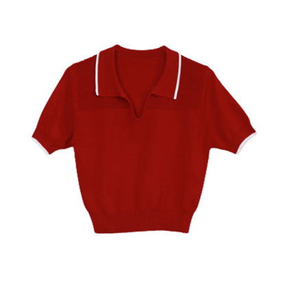 Lynda – Polo Kraag College Stijl IJs Zijde Gebreide T-shirt