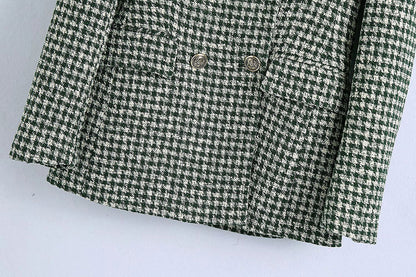 Julie – Getextureerde Dubbelrij Blazer met Uitlopende Broek