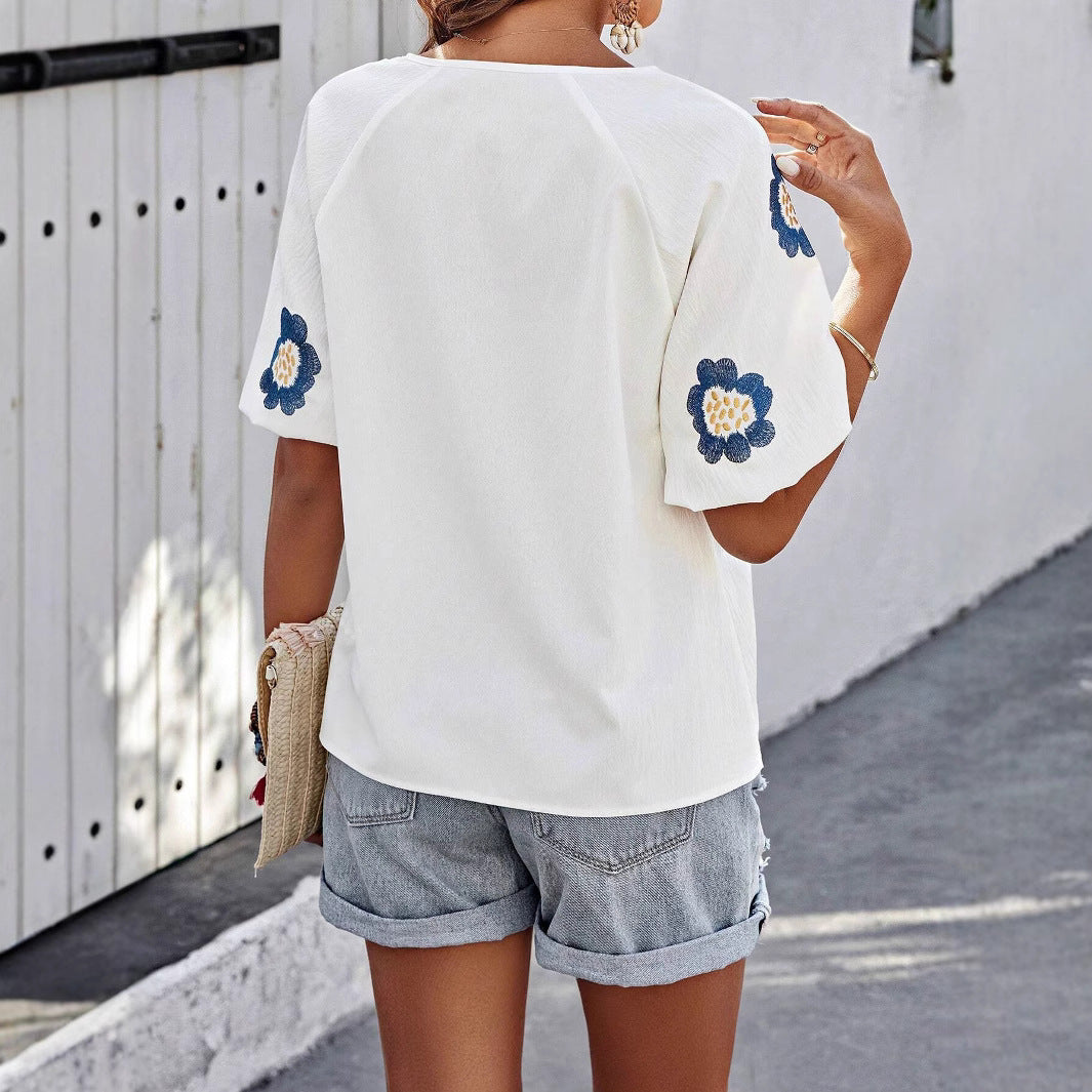 Long Sleeve Design Sense V-neck Loose Top