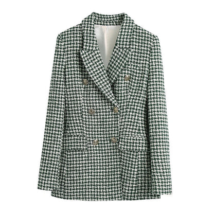 Julie – Getextureerde Dubbelrij Blazer met Uitlopende Broek