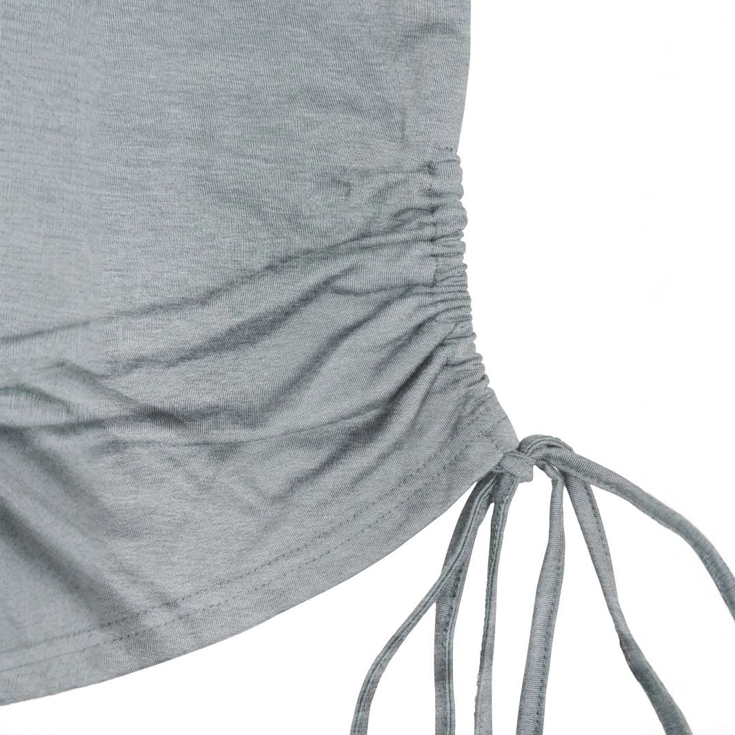 Women's Summer Solid Color Waist Pleat Off Shoulder Short Sleeved T-shirt