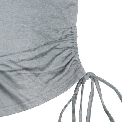 Women's Summer Solid Color Waist Pleat Off Shoulder Short Sleeved T-shirt