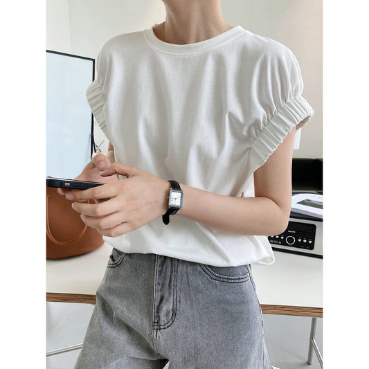 Joan – T-shirt met Smalle Mouwen en Plooien