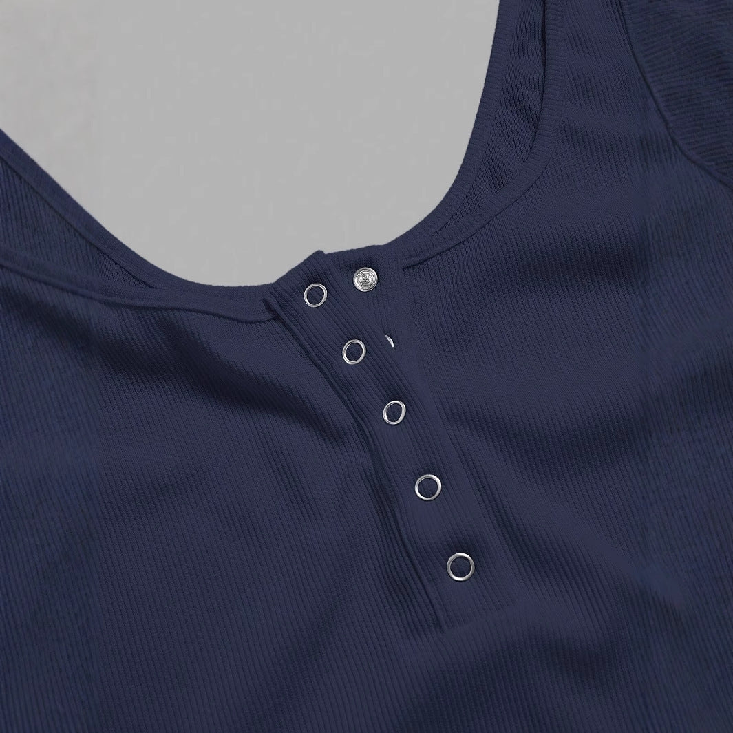 Women's Summer Button Vest Solid Color Texture Pullover