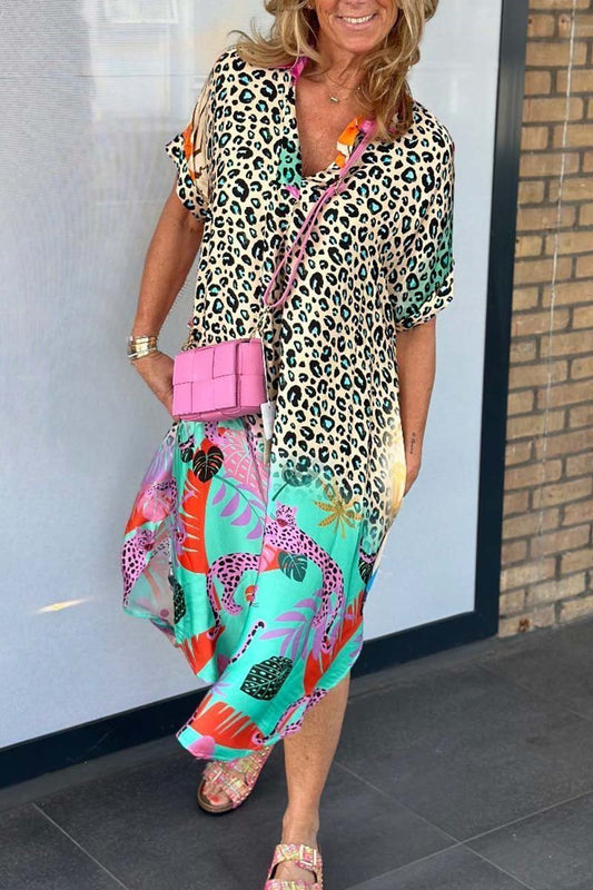 Rebecca – Vegan Leren Jurk met Leopardenpatroon
